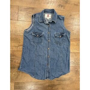 Vintage 90s Levi's Women's Button Up Sleeveless Denim Shirt Vest Blue Large